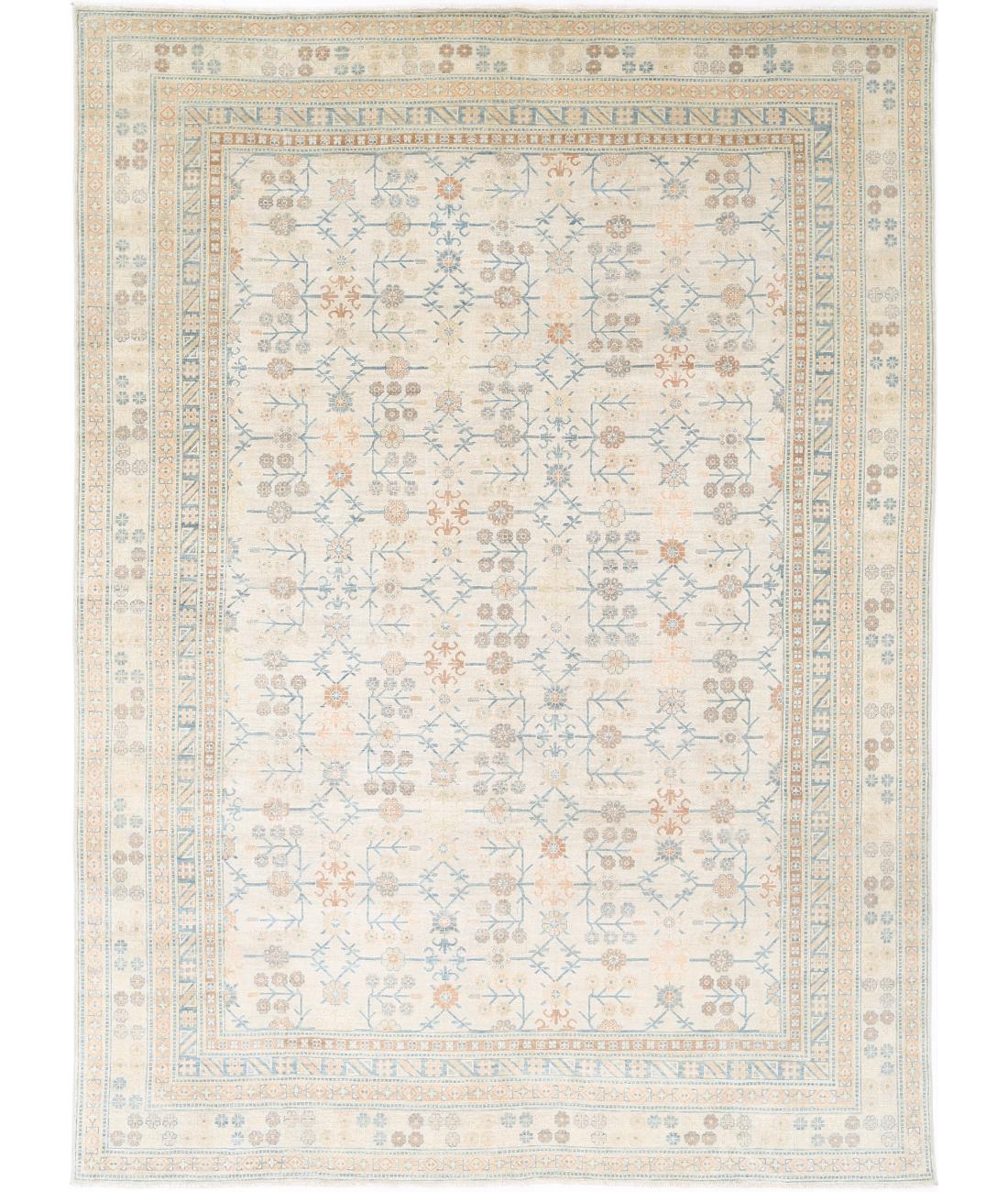 Hand Knotted Khotan Wool Rug - 10&#39;2&#39;&#39; x 14&#39;1&#39;&#39; 10&#39; 2&quot; X 14&#39; 1&quot; (310 X 429) / Ivory / Blue