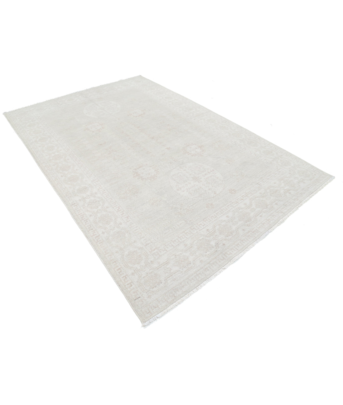 Hand Knotted Khotan Wool Rug - 6'1'' x 9'2'' 6' 1" X 9' 2" (185 X 279) / Grey / Ivory