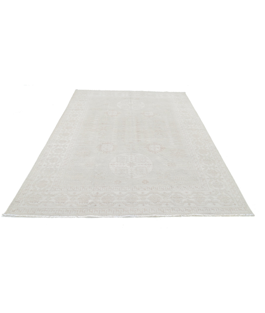 Hand Knotted Khotan Wool Rug - 6'1'' x 9'2'' 6' 1" X 9' 2" (185 X 279) / Grey / Ivory