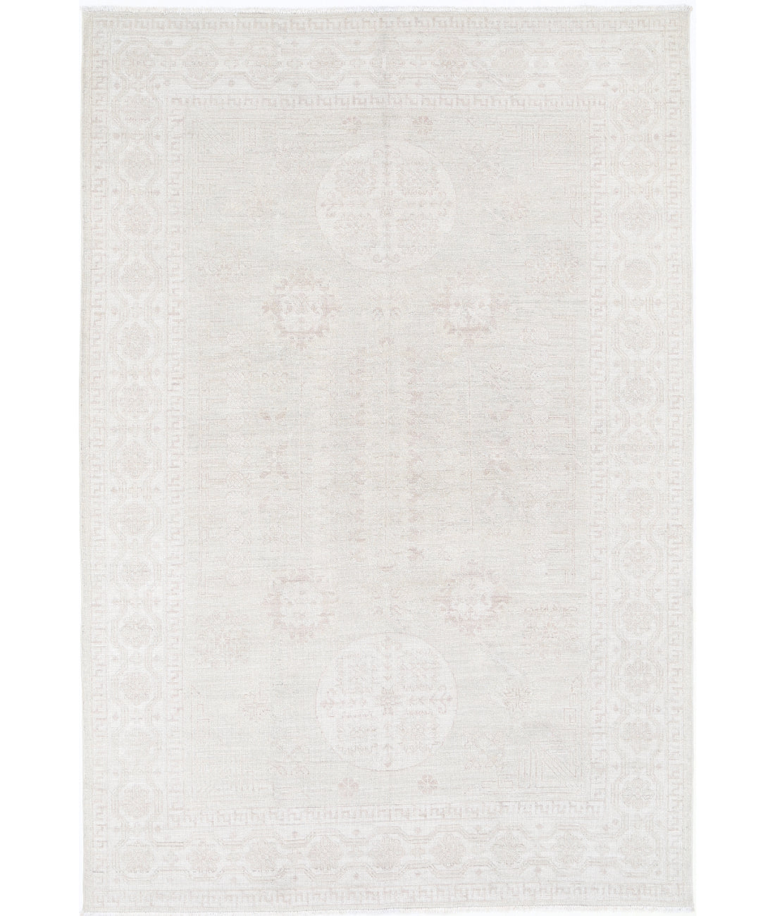 Hand Knotted Khotan Wool Rug - 6'1'' x 9'2'' 6' 1" X 9' 2" (185 X 279) / Grey / Ivory
