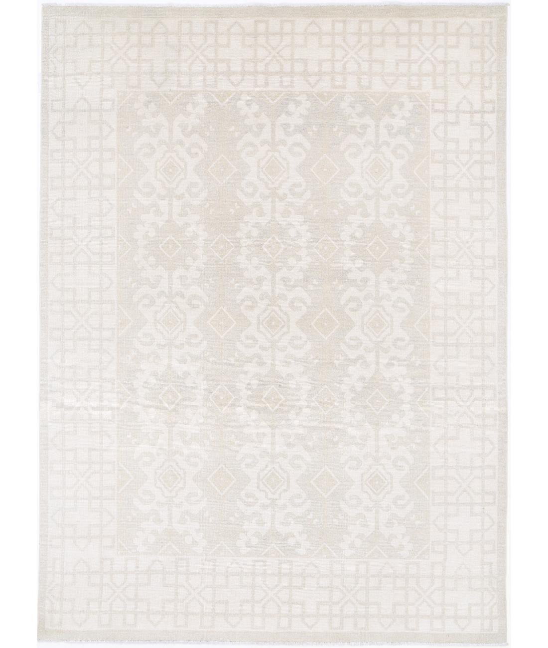 Hand Knotted Khotan Wool Rug - 7&#39;2&#39;&#39; x 9&#39;11&#39;&#39; 7&#39; 2&quot; X 9&#39; 11&quot; (218 X 302) / Taupe / Ivory