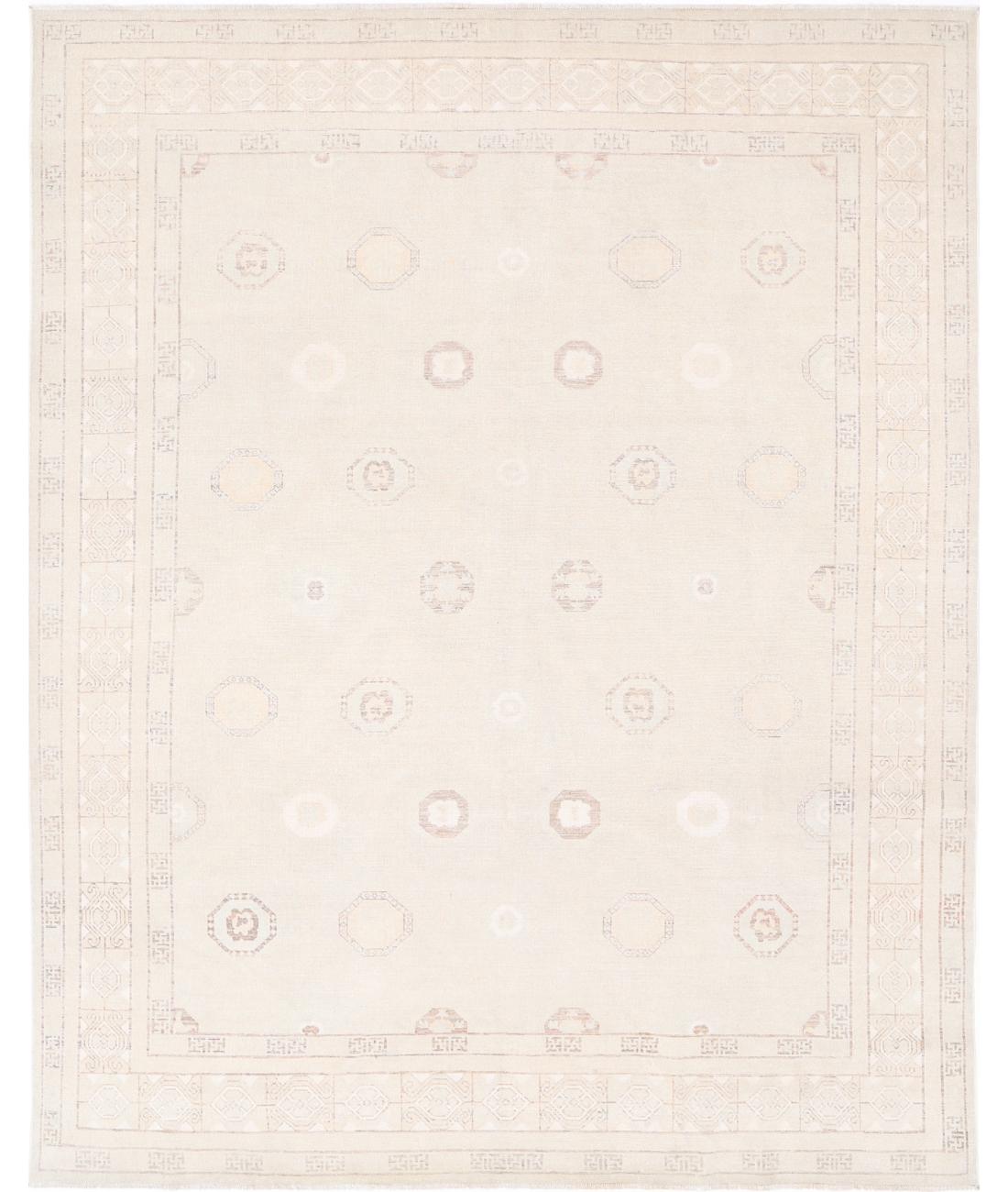 Hand Knotted Khotan Wool Rug - 8'7'' x 10'10'' 8' 7" X 10' 10" (262 X 330) / Ivory / Taupe