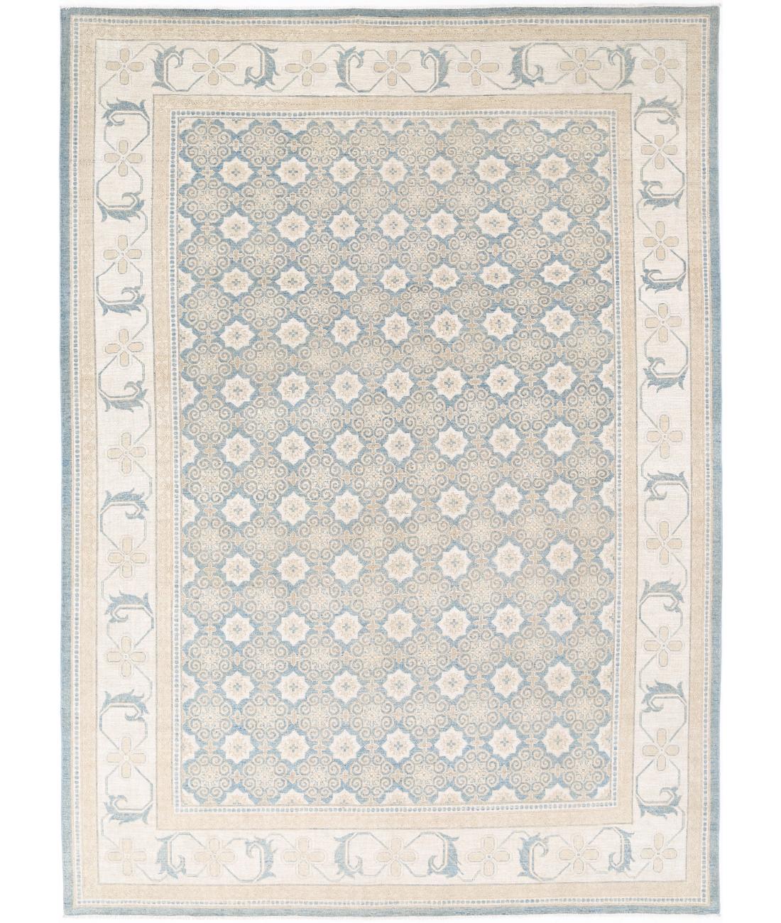 Hand Knotted Khotan Wool Rug - 9&#39;9&#39;&#39; x 13&#39;9&#39;&#39; 9&#39; 9&quot; X 13&#39; 9&quot; (297 X 419) / Blue / Ivory