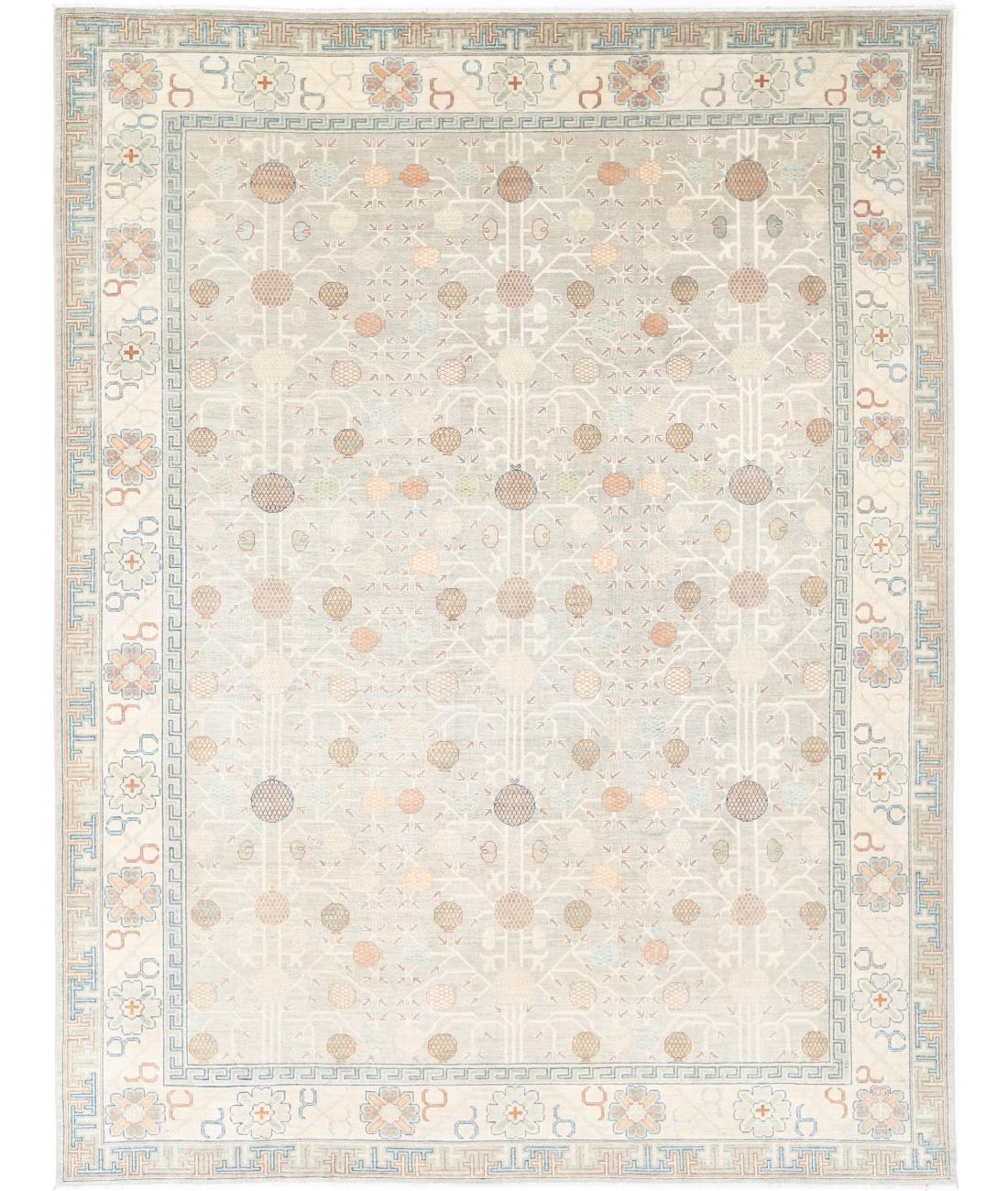 Hand Knotted Khotan Wool Rug - 10&#39;2&#39;&#39; x 13&#39;8&#39;&#39; 10&#39; 2&quot; X 13&#39; 8&quot; (310 X 417) / Grey / Ivory