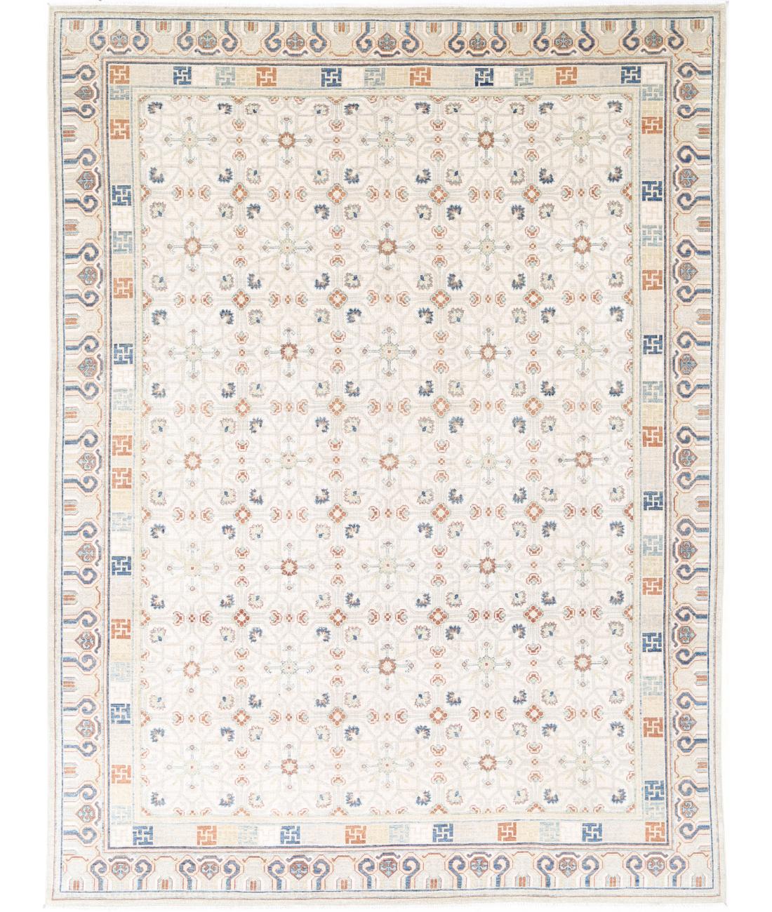 Hand Knotted Khotan Wool Rug - 9&#39;1&#39;&#39; x 12&#39;7&#39;&#39; 9&#39; 1&quot; X 12&#39; 7&quot; (277 X 384) / Grey / Blue