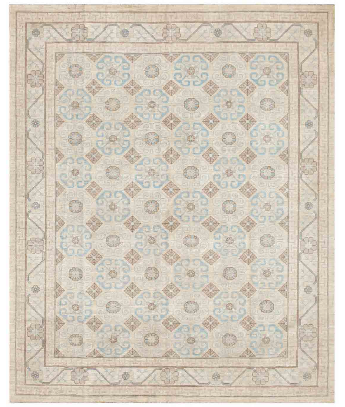 Hand Knotted Khotan Wool Rug 8' 0" X 9' 8" 8' 0" X 9' 8" (244 X 295) / Ivory / Blue