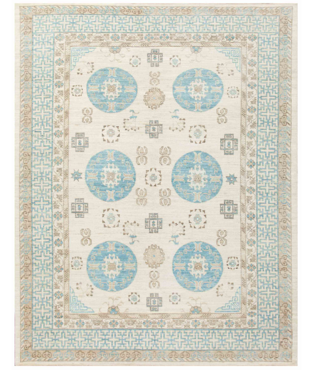 Hand Knotted Khotan Wool Rug 8' 2" X 10' 6" 8' 2" X 10' 6" (249 X 320) / Ivory / Blue