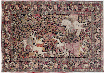 Antique Persian fine wool rug Laver Kerman Antique collection Multi/Blue/Pink
