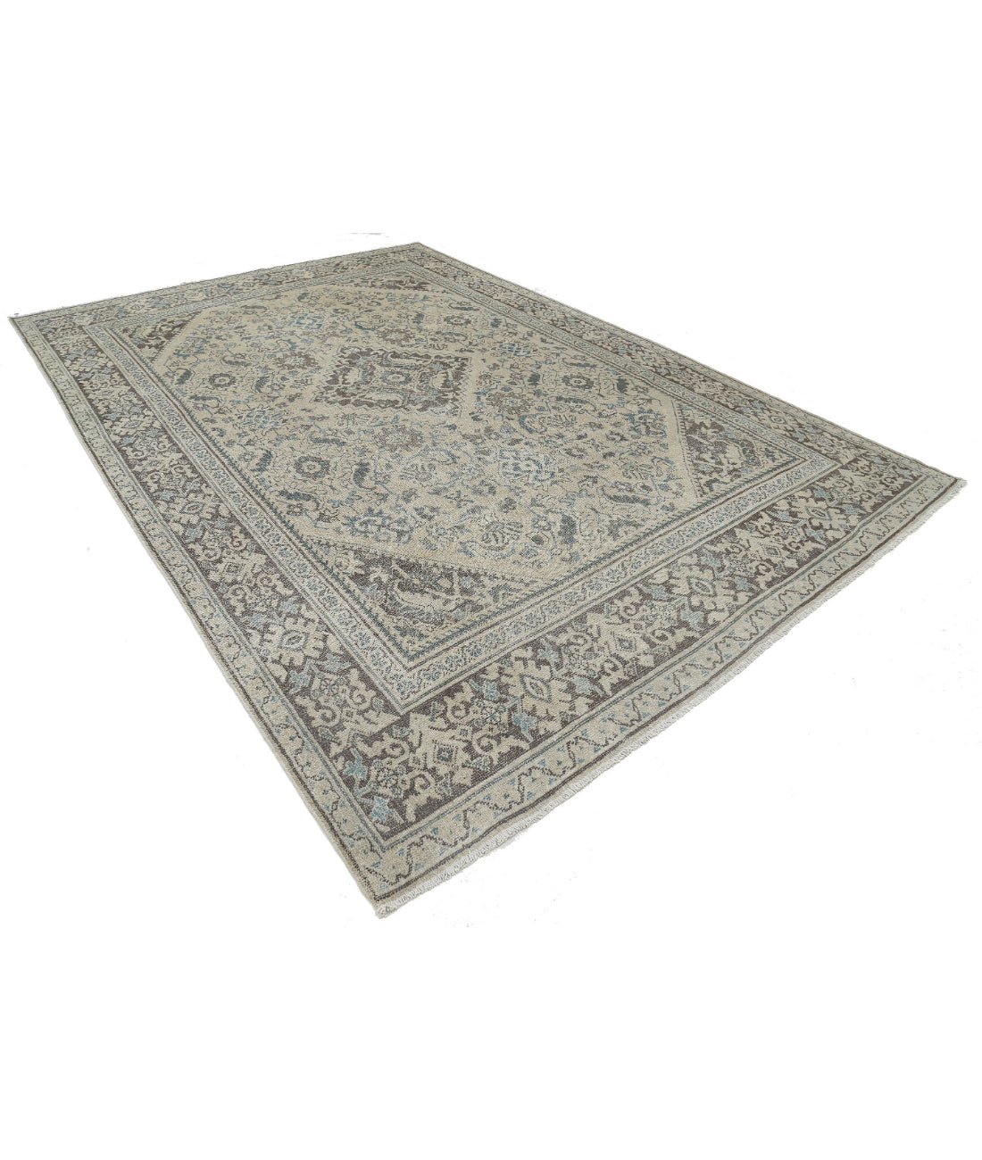 Hand Knotted Antique Persian Mahal Wool Rug - 8'8'' x 12'9'' 8'8'' x 12'9'' (260 X 383) / Ivory / Grey