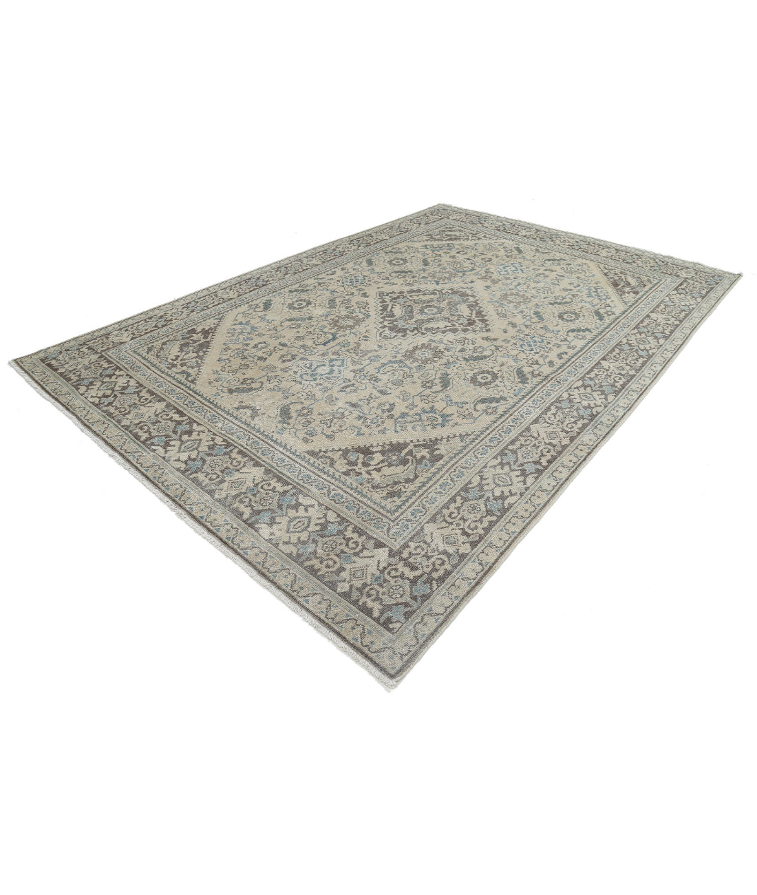 Hand Knotted Antique Persian Mahal Wool Rug - 8'8'' x 12'9'' 8'8'' x 12'9'' (260 X 383) / Ivory / Grey