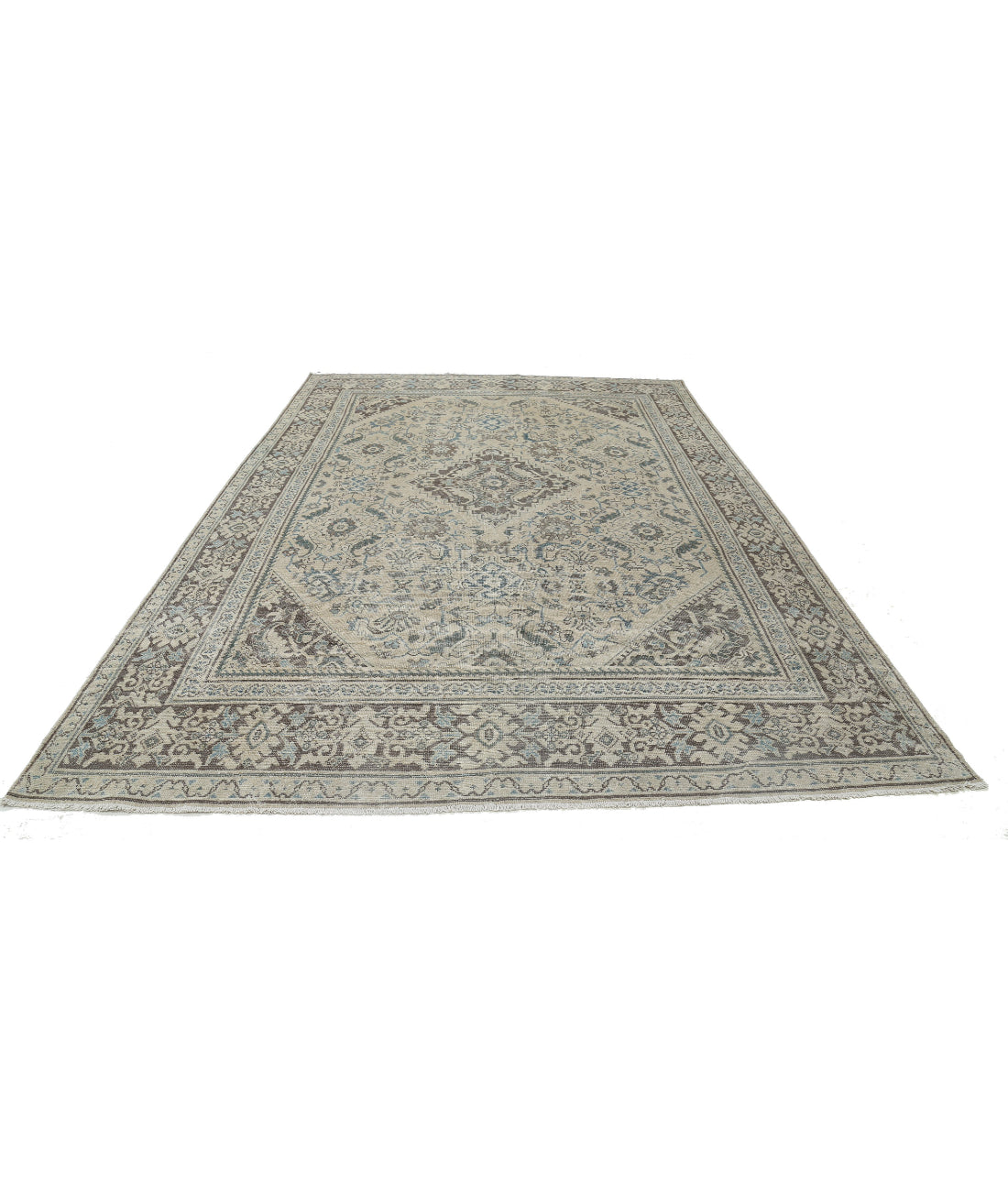 Hand Knotted Antique Persian Mahal Wool Rug - 8'8'' x 12'9'' 8'8'' x 12'9'' (260 X 383) / Ivory / Grey