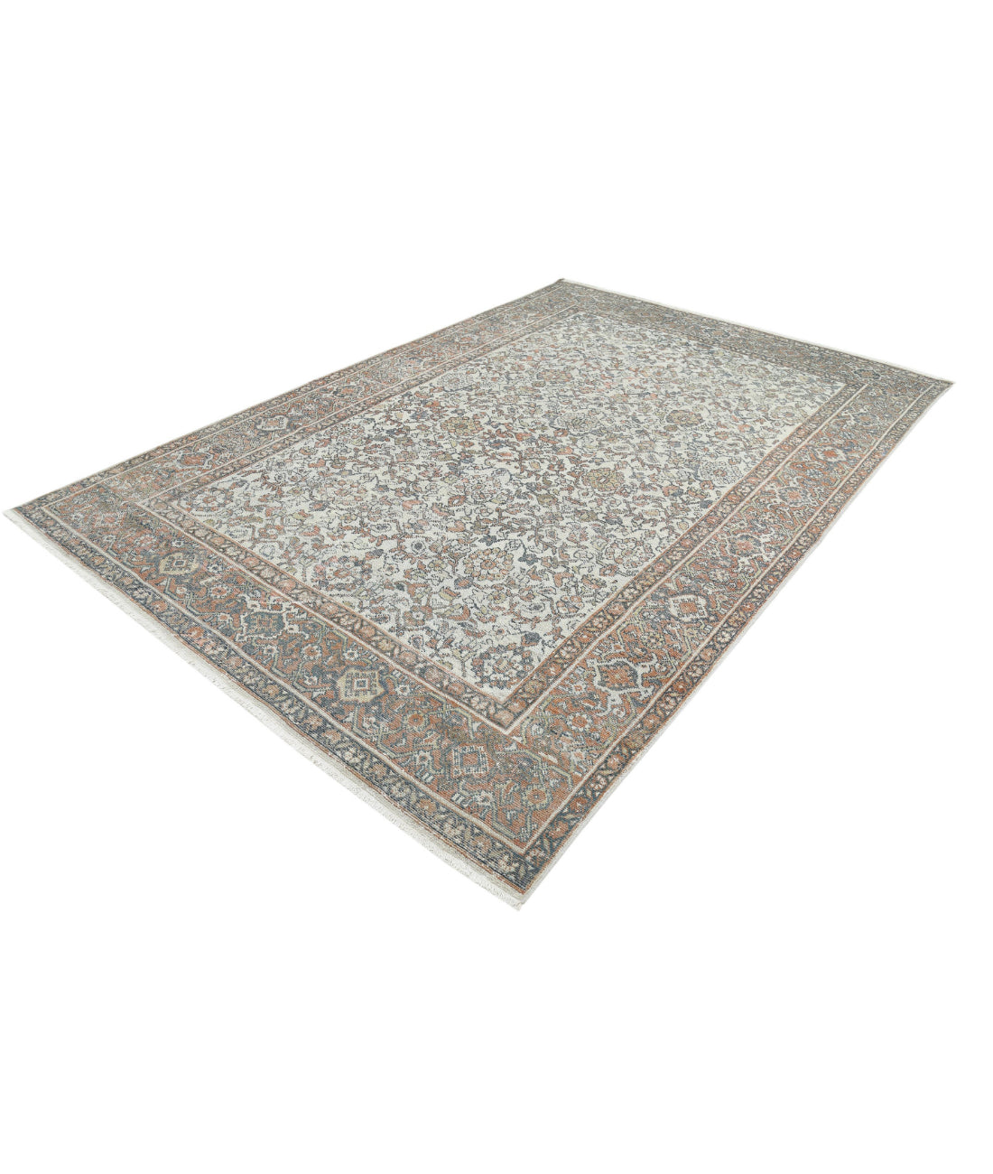 Hand Knotted Antique Persian Mahal Wool Rug - 7'0'' x 10'5'' 7'0'' x 10'5'' (210 X 313) / Ivory / Rust