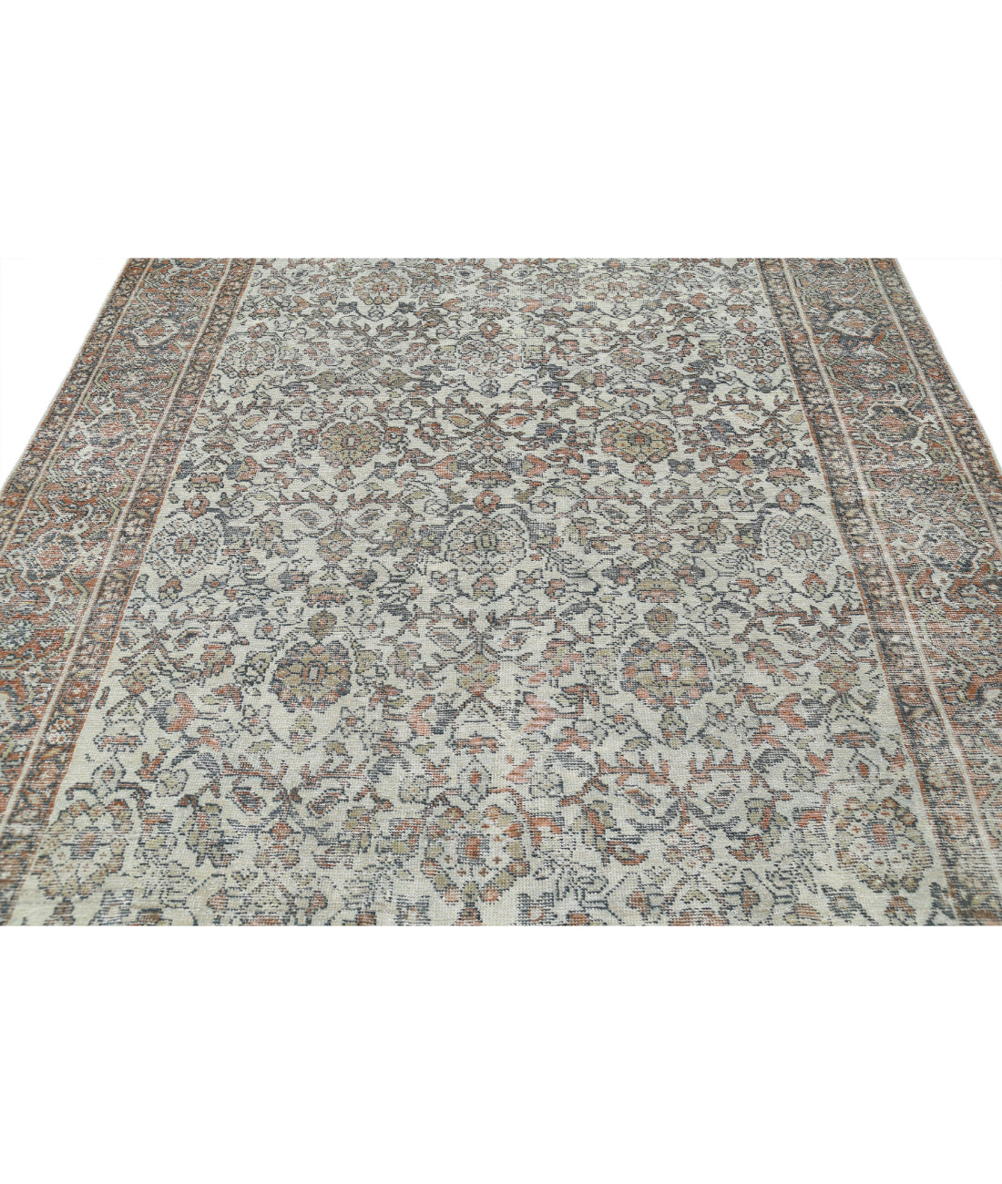 Hand Knotted Antique Persian Mahal Wool Rug - 7'0'' x 10'5'' 7'0'' x 10'5'' (210 X 313) / Ivory / Rust