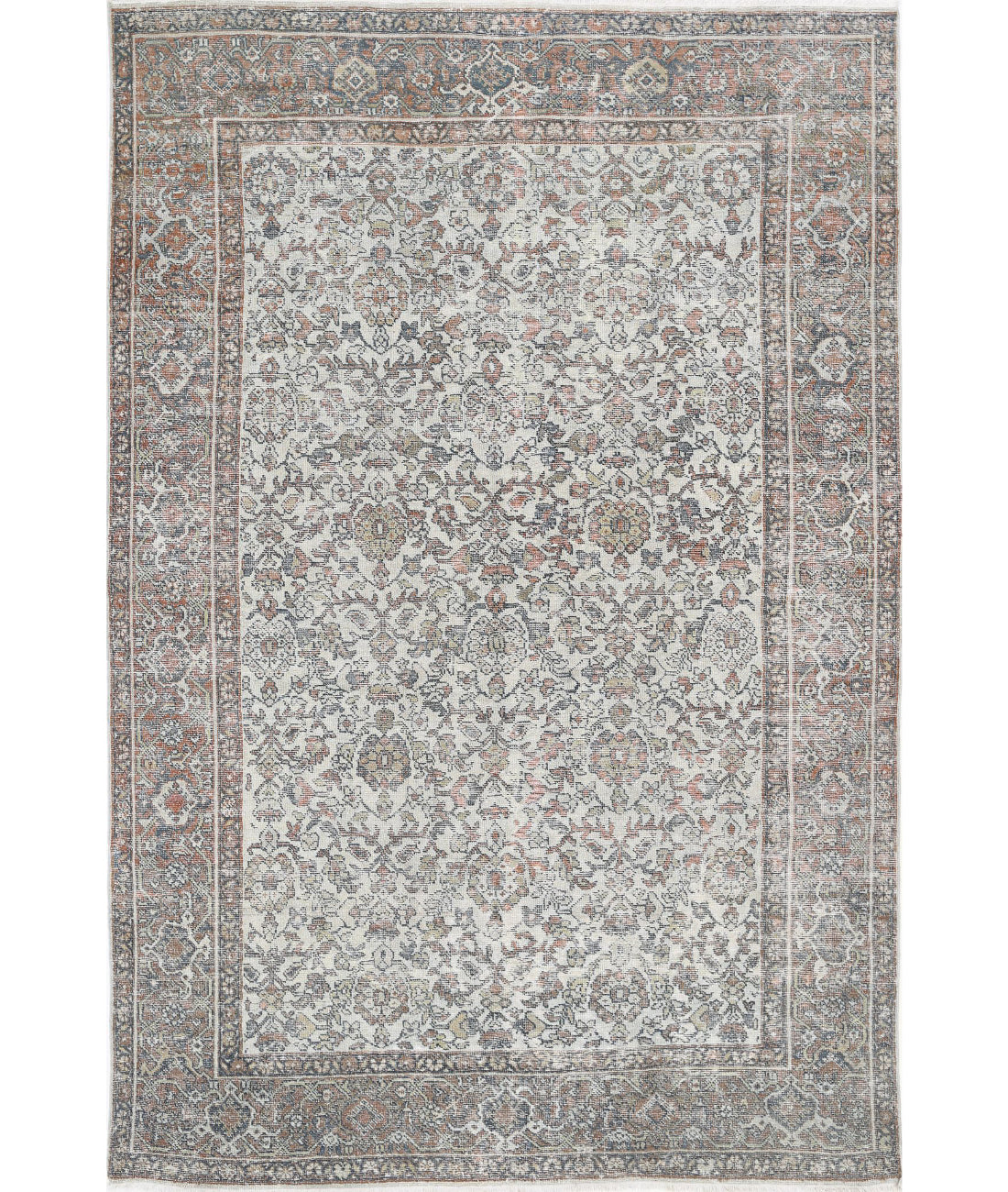 Hand Knotted Antique Persian Mahal Wool Rug - 7&#39;0&#39;&#39; x 10&#39;5&#39;&#39; 7&#39;0&#39;&#39; x 10&#39;5&#39;&#39; (210 X 313) / Ivory / Rust