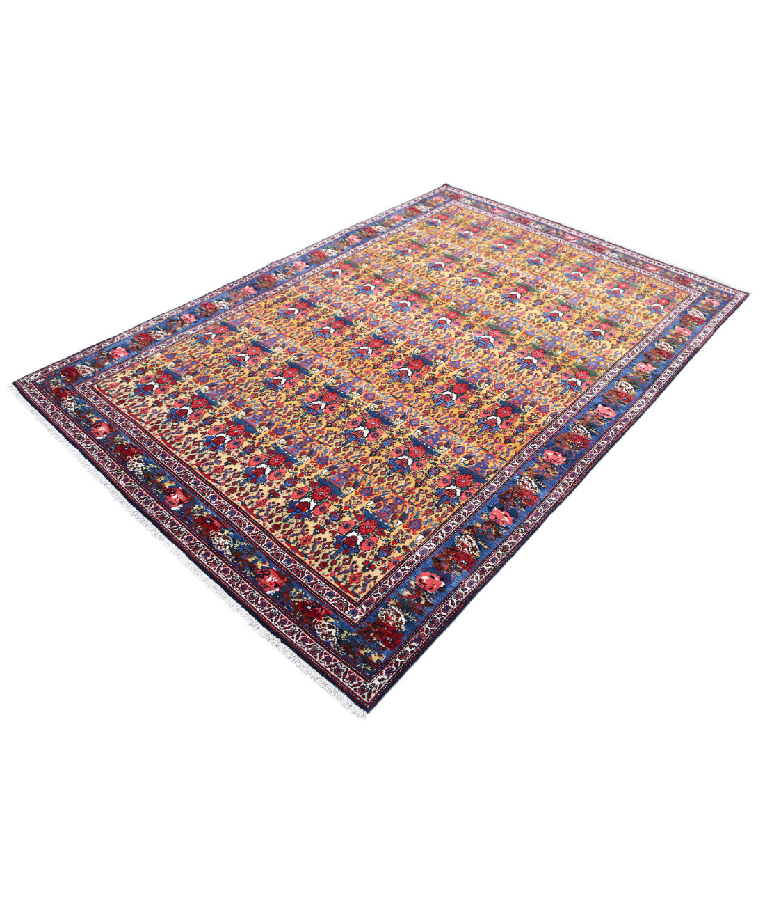 Hand Knotted Antique Persian Malayer Wool Rug - 5'4'' x 7'10'' 5'4'' x 7'10'' (160 X 235) / Gold / Blue