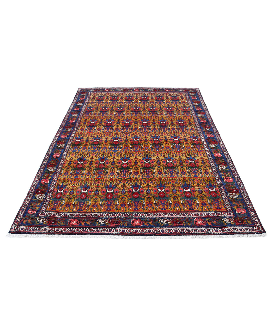 Hand Knotted Antique Persian Malayer Wool Rug - 5'4'' x 7'10'' 5'4'' x 7'10'' (160 X 235) / Gold / Blue