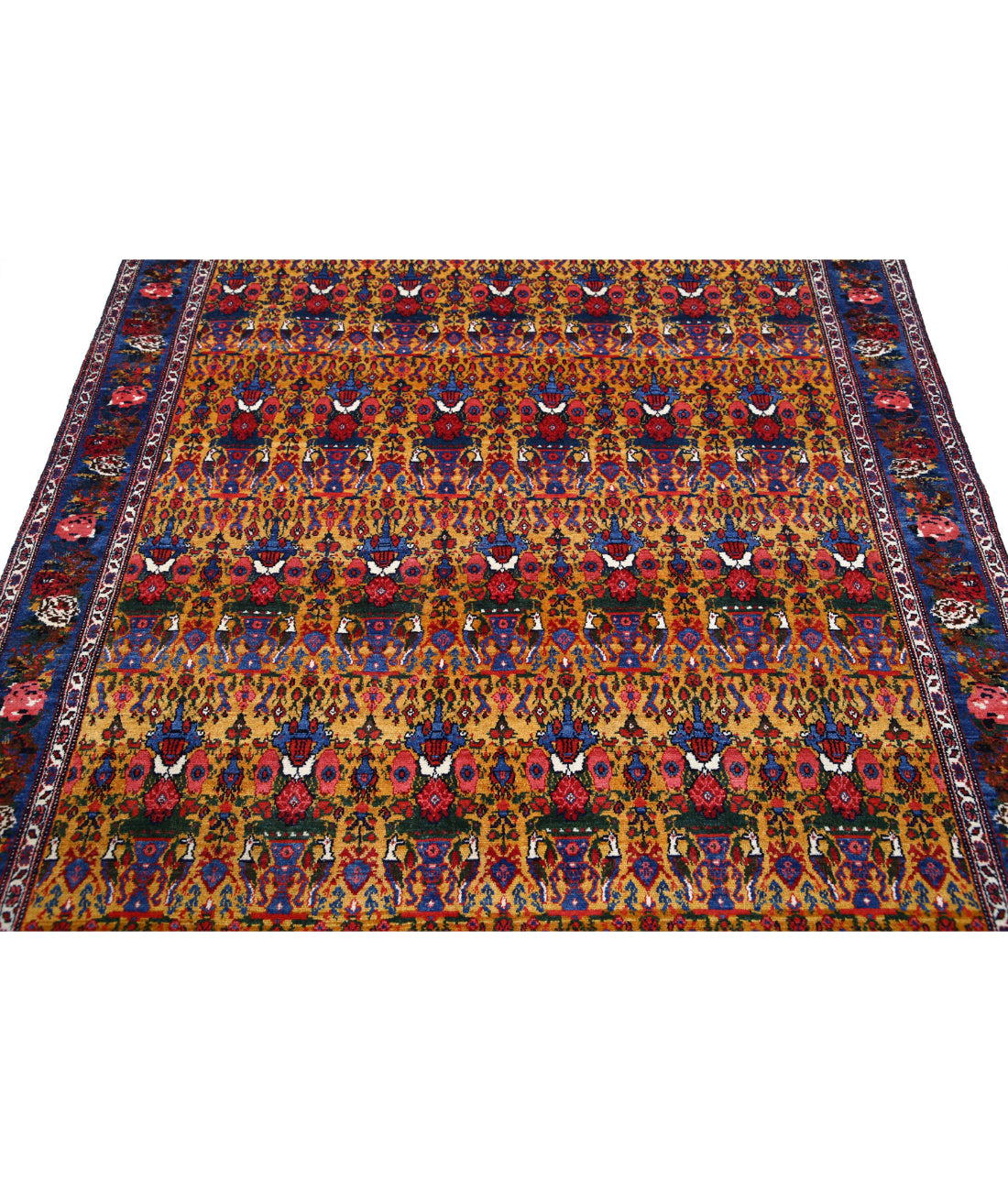 Hand Knotted Antique Persian Malayer Wool Rug - 5'4'' x 7'10'' 5'4'' x 7'10'' (160 X 235) / Gold / Blue