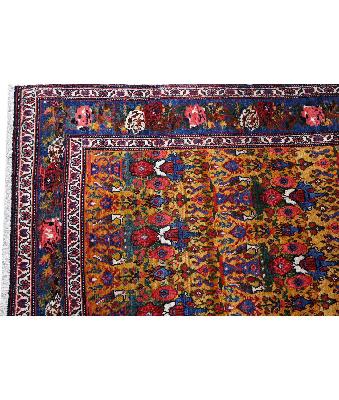 Hand Knotted Antique Persian Malayer Wool Rug - 5'4'' x 7'10'' 5'4'' x 7'10'' (160 X 235) / Gold / Blue