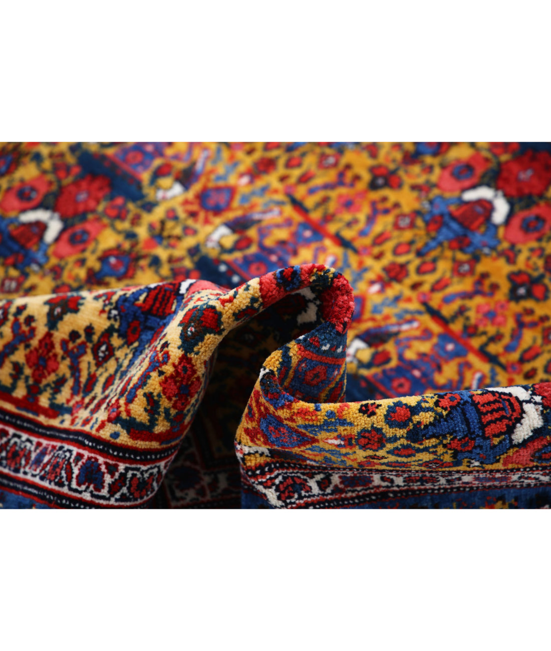 Hand Knotted Antique Persian Malayer Wool Rug - 5'4'' x 7'10'' 5'4'' x 7'10'' (160 X 235) / Gold / Blue