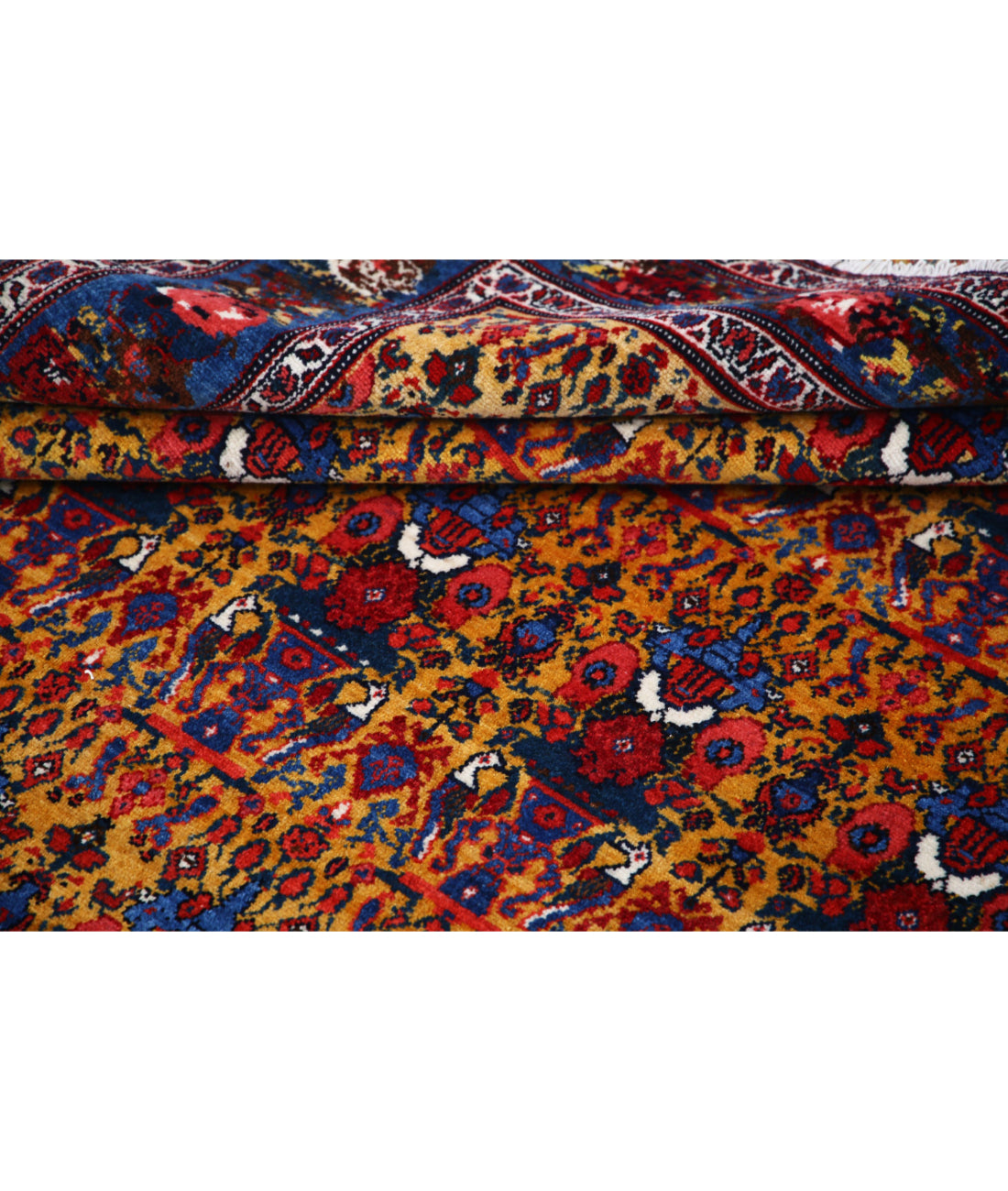 Hand Knotted Antique Persian Malayer Wool Rug - 5'4'' x 7'10'' 5'4'' x 7'10'' (160 X 235) / Gold / Blue