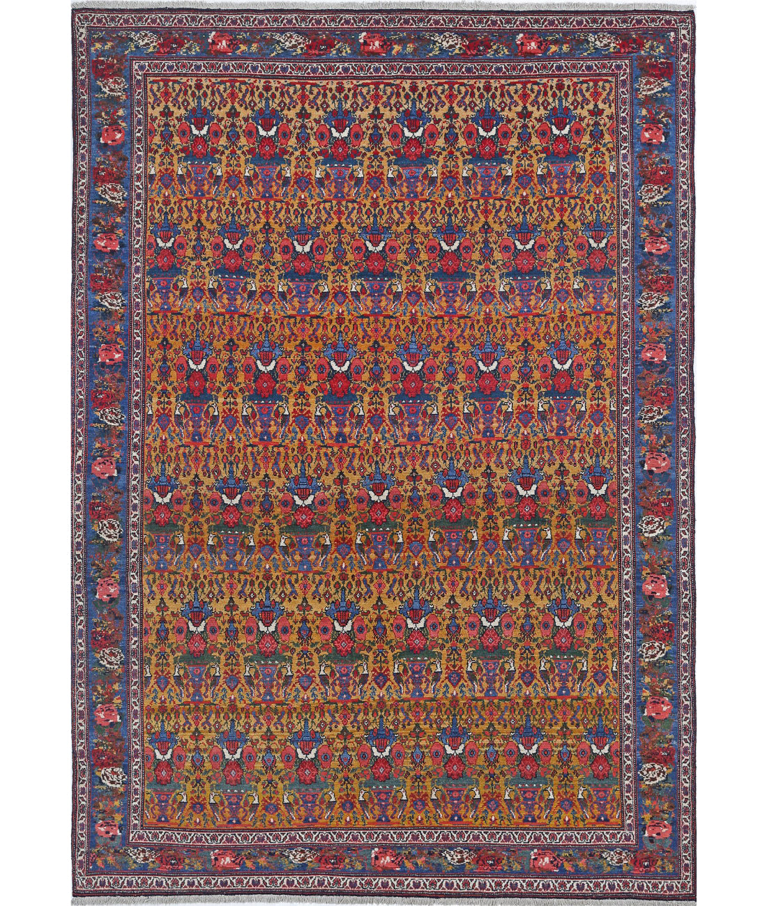 Hand Knotted Antique Persian Malayer Wool Rug - 5&#39;4&#39;&#39; x 7&#39;10&#39;&#39; 5&#39;4&#39;&#39; x 7&#39;10&#39;&#39; (160 X 235) / Gold / Blue