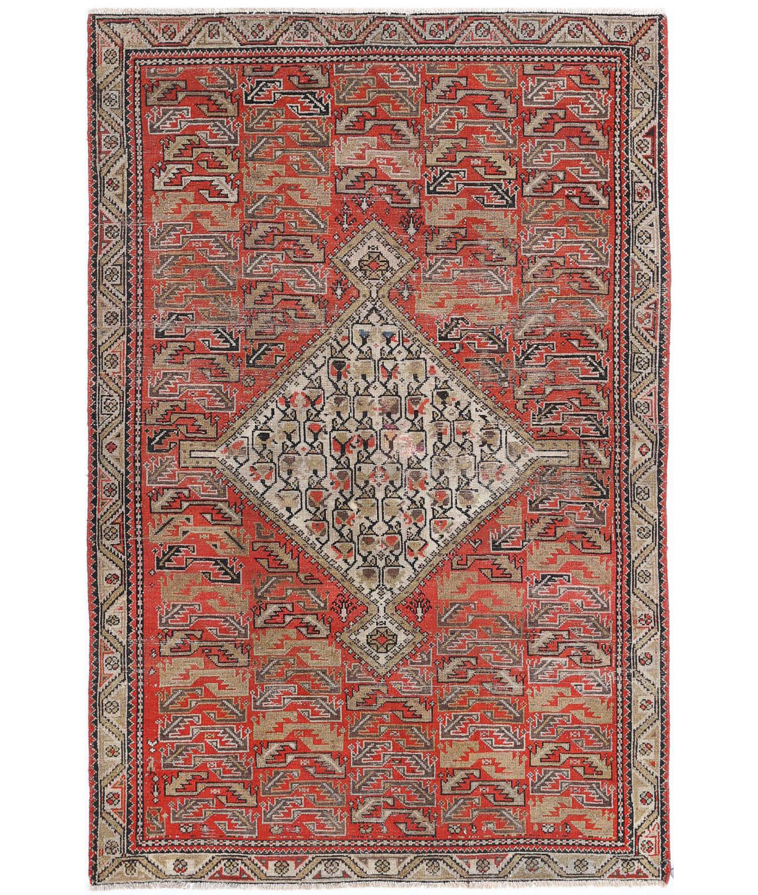Hand Knotted Antique Persian Malayer Wool Rug - 3'9'' x 5'7'' 3'9'' x 5'7'' (113 X 168) / Rust / Grey