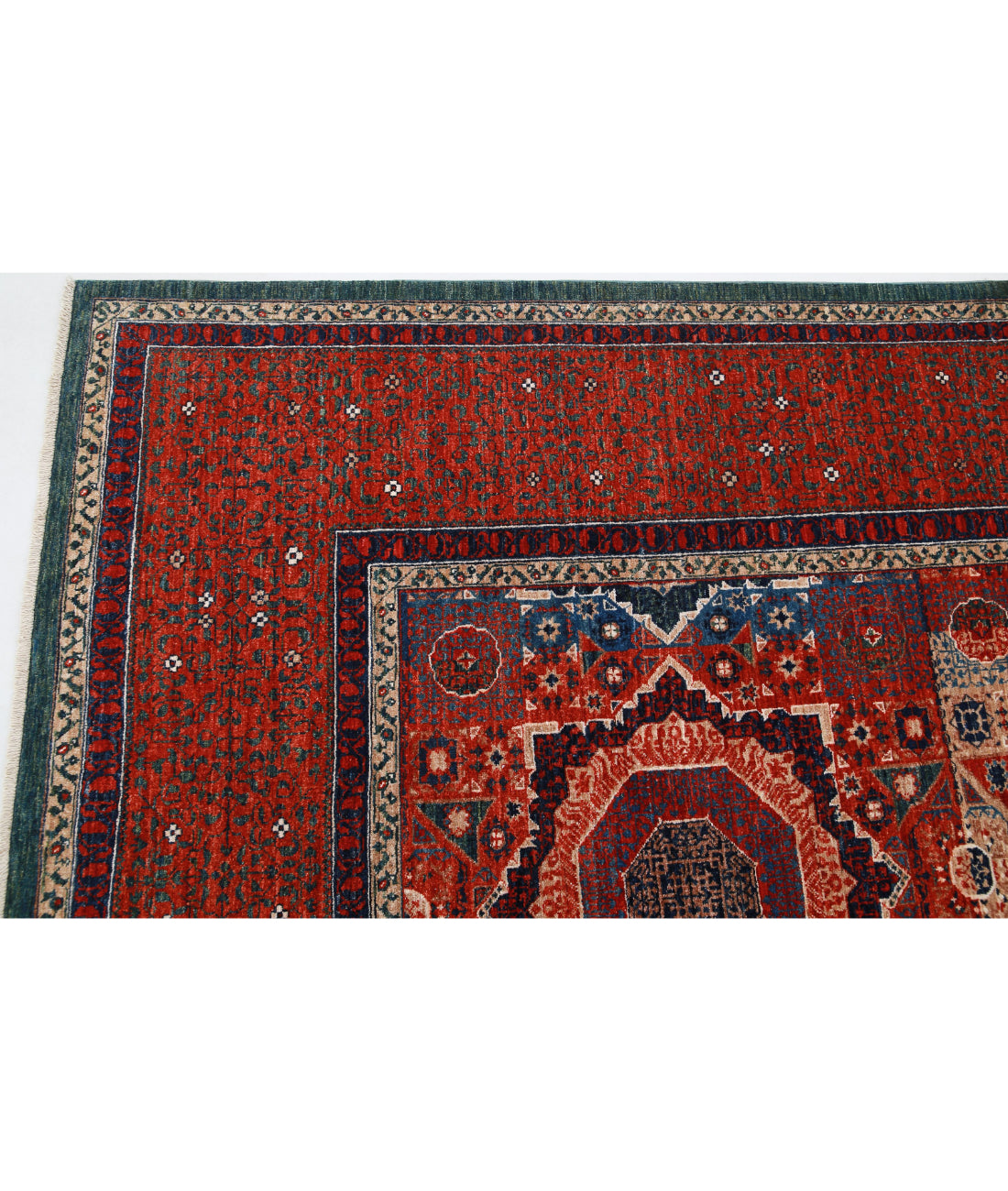 Hand Knotted Fine Mamluk Wool Rug - 10'2'' x 13'0'' 10'2'' x 13'0'' (305 X 390) / Green / Red