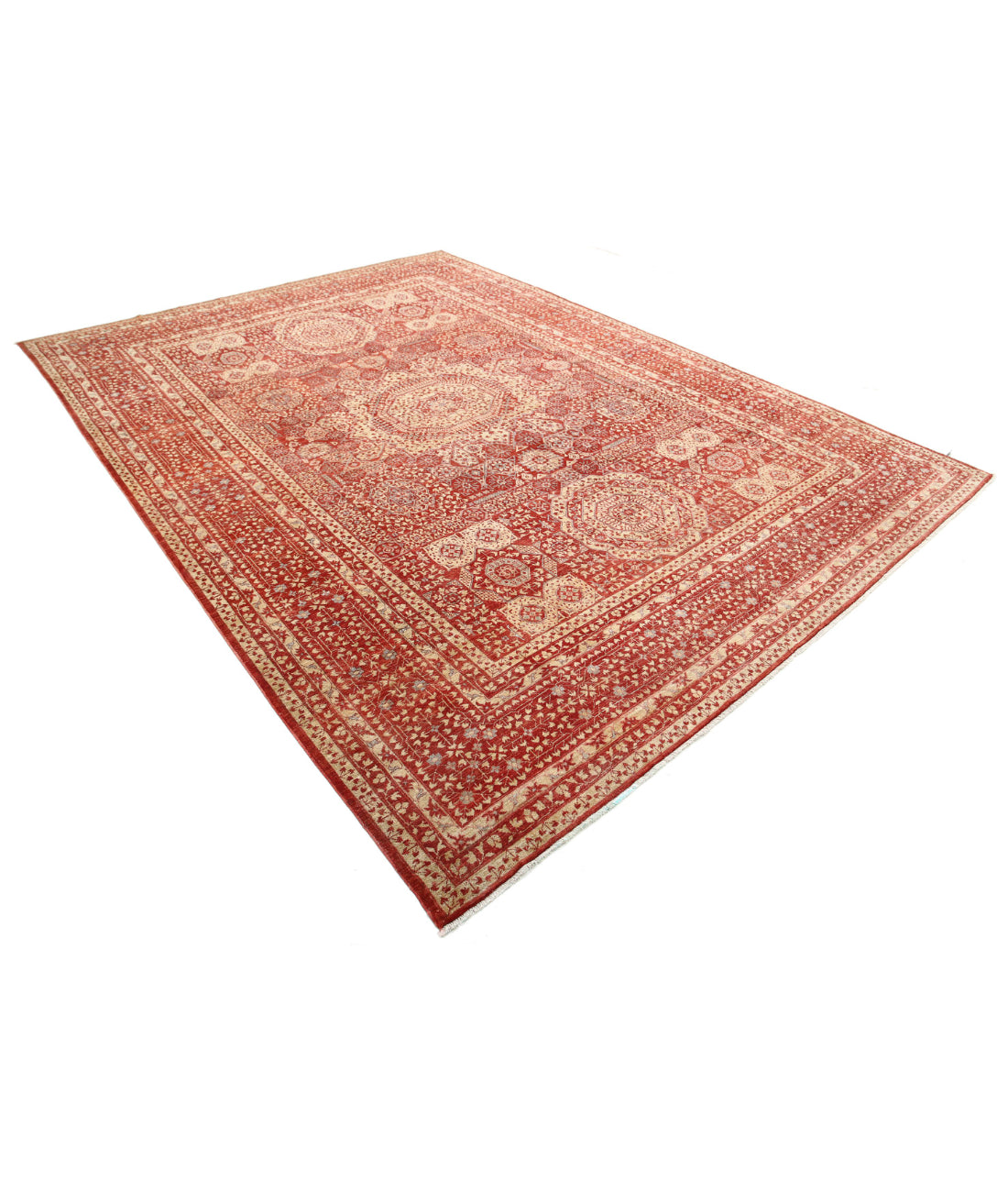 Hand Knotted Fine Mamluk Wool Rug - 8'6'' x 11'9'' 8'6'' x 11'9'' (255 X 353) / Red / Ivory