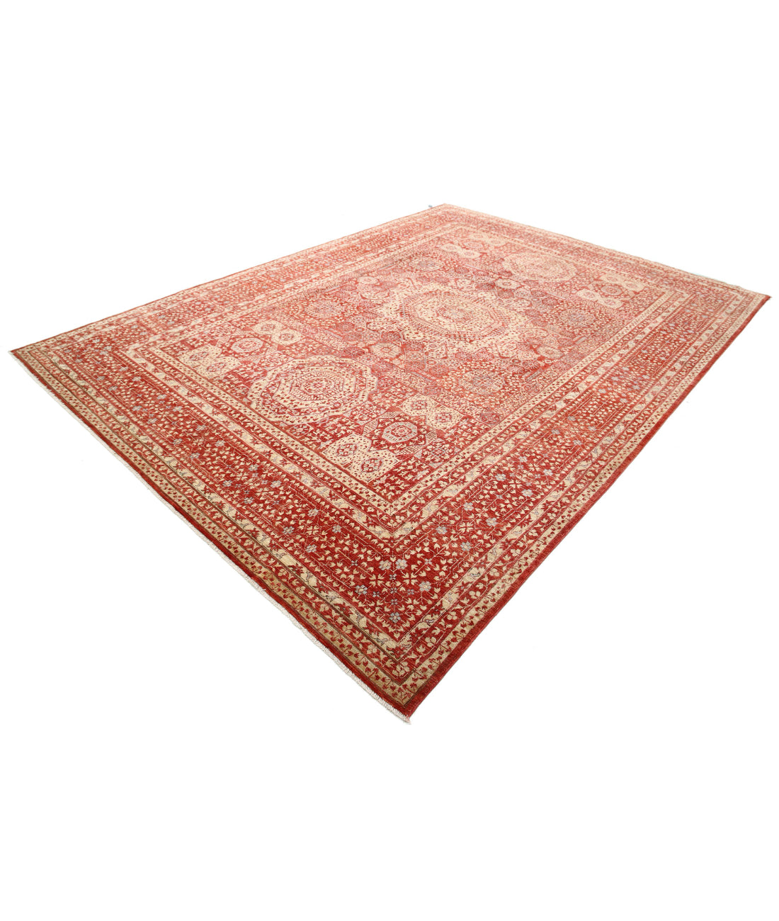 Hand Knotted Fine Mamluk Wool Rug - 8'6'' x 11'9'' 8'6'' x 11'9'' (255 X 353) / Red / Ivory