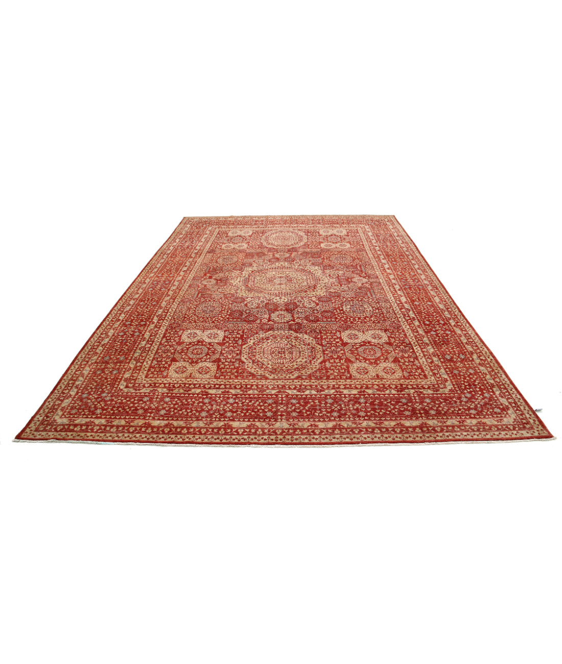 Hand Knotted Fine Mamluk Wool Rug - 8'6'' x 11'9'' 8'6'' x 11'9'' (255 X 353) / Red / Ivory