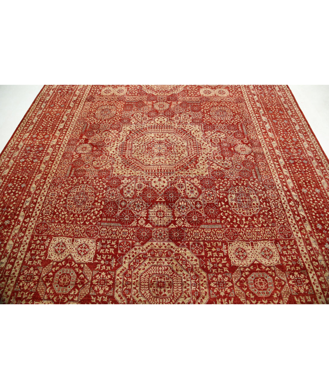 Hand Knotted Fine Mamluk Wool Rug - 8'6'' x 11'9'' 8'6'' x 11'9'' (255 X 353) / Red / Ivory