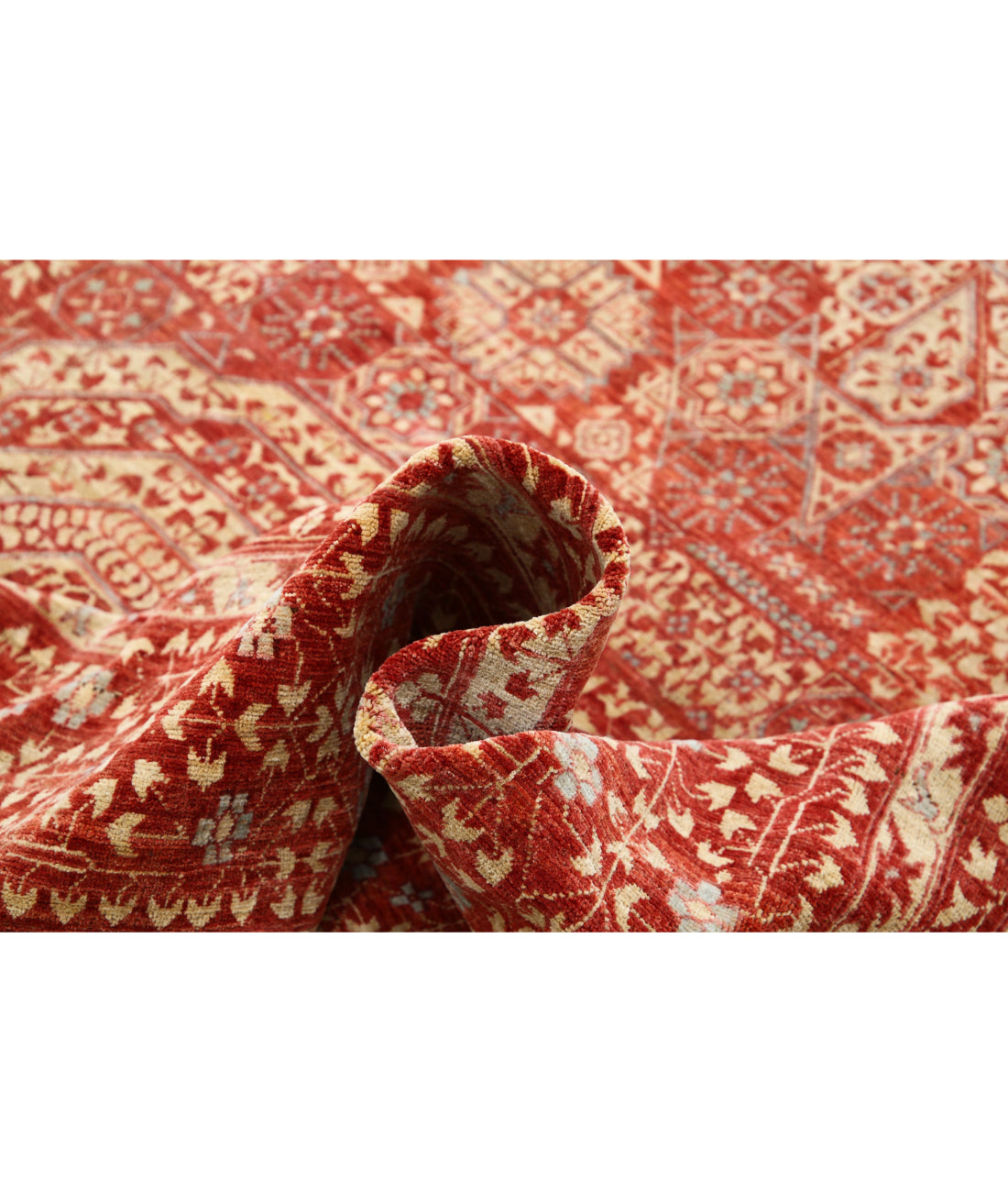 Hand Knotted Fine Mamluk Wool Rug - 8'6'' x 11'9'' 8'6'' x 11'9'' (255 X 353) / Red / Ivory