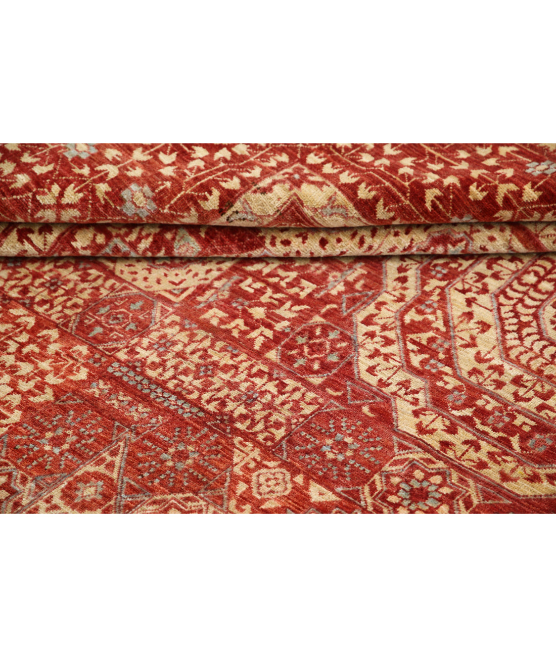 Hand Knotted Fine Mamluk Wool Rug - 8'6'' x 11'9'' 8'6'' x 11'9'' (255 X 353) / Red / Ivory