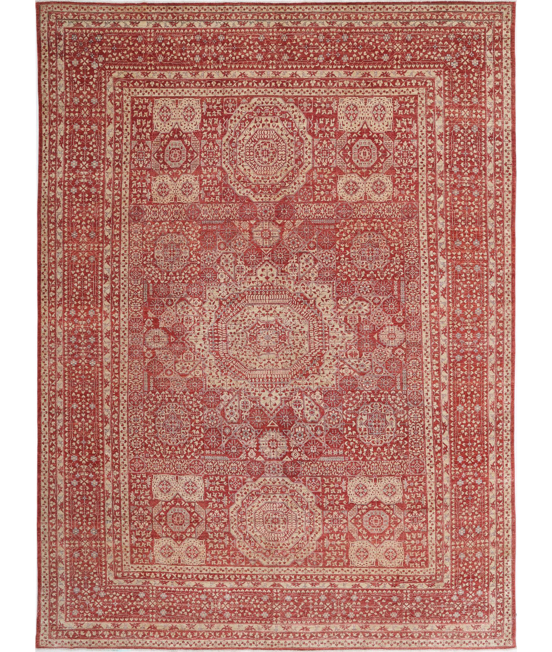 Hand Knotted Fine Mamluk Wool Rug - 8&#39;6&#39;&#39; x 11&#39;9&#39;&#39; 8&#39;6&#39;&#39; x 11&#39;9&#39;&#39; (255 X 353) / Red / Ivory