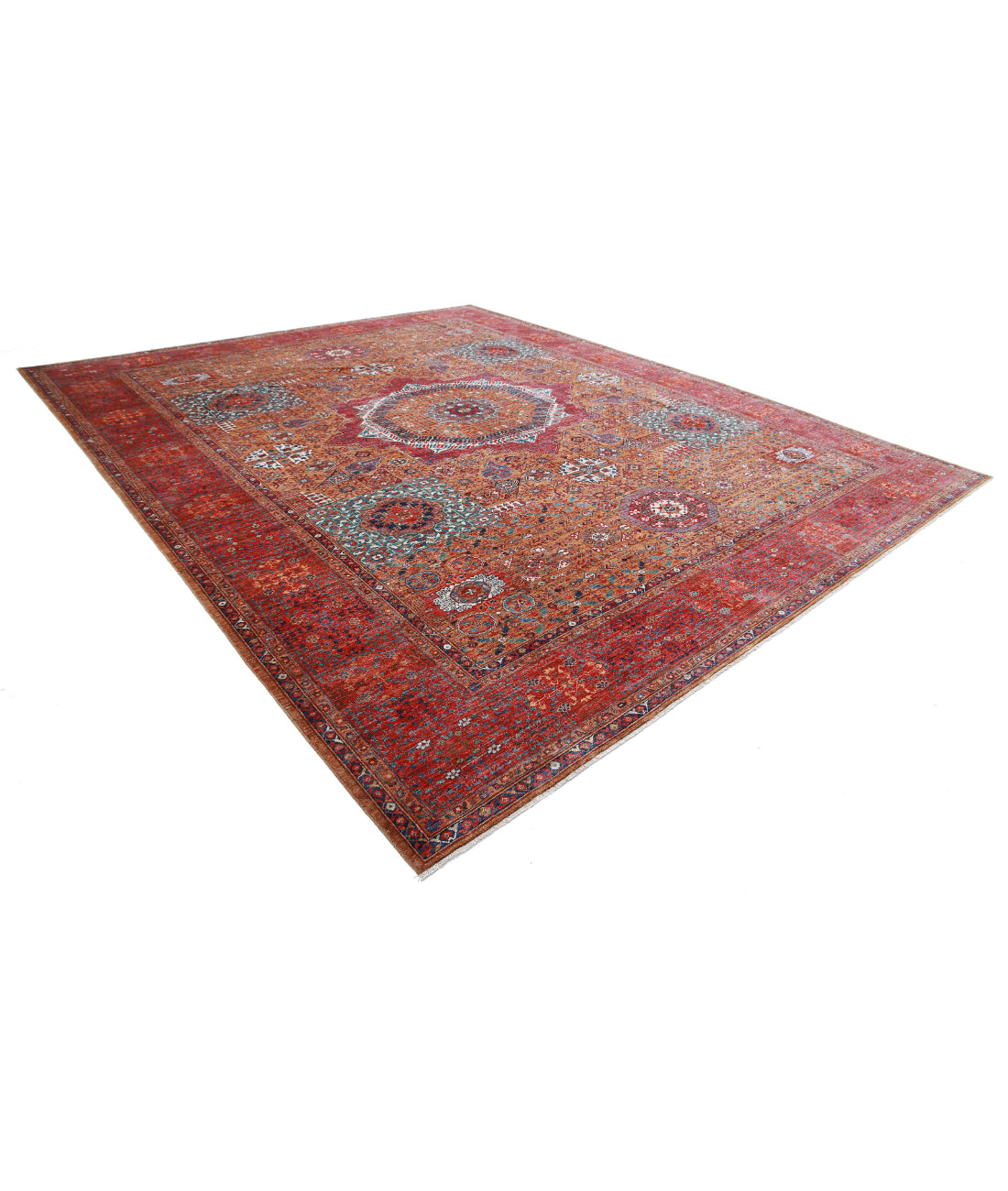 Hand Knotted Nomadic Caucasian Humna Wool Rug - 13'3'' x 16'2'' 13'3'' x 16'2'' (398 X 485) / Brown / Red
