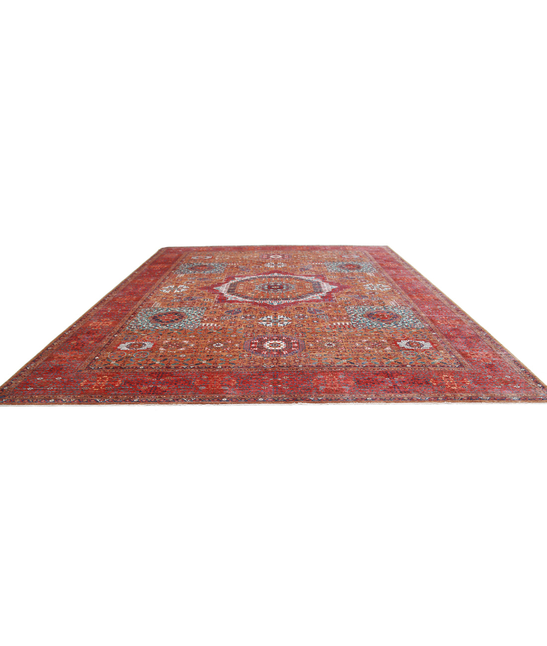 Hand Knotted Nomadic Caucasian Humna Wool Rug - 13'3'' x 16'2'' 13'3'' x 16'2'' (398 X 485) / Brown / Red