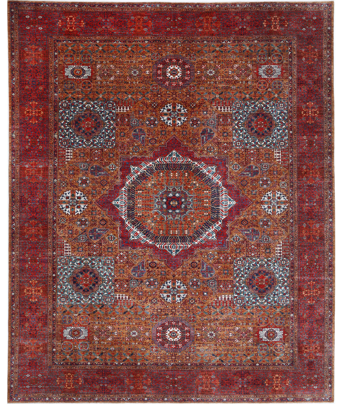 Hand Knotted Nomadic Caucasian Humna Wool Rug - 13&#39;3&#39;&#39; x 16&#39;2&#39;&#39; 13&#39;3&#39;&#39; x 16&#39;2&#39;&#39; (398 X 485) / Brown / Red