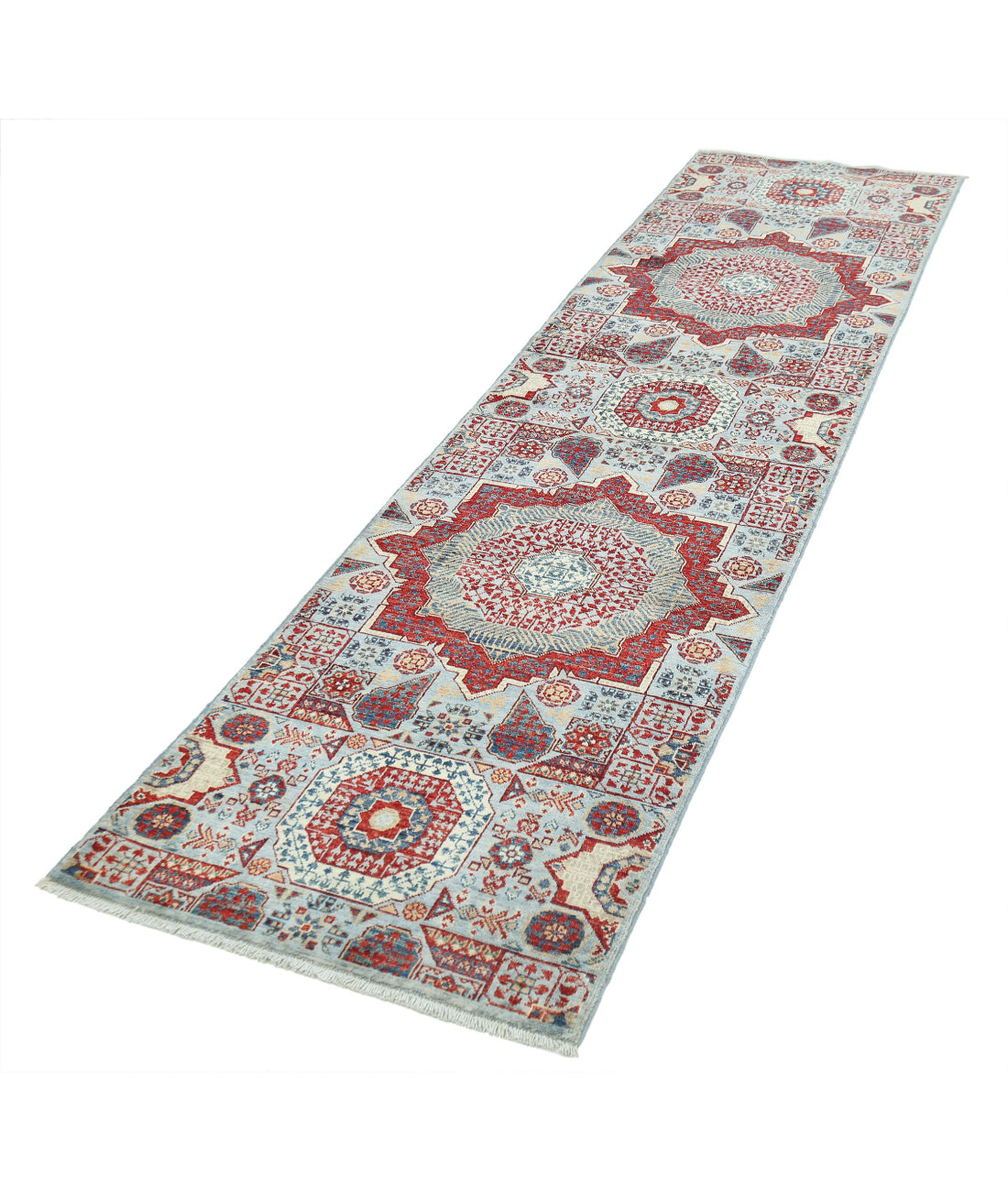 Hand Knotted Mamluk Wool Rug - 2'5'' x 9'8'' 2'5'' x 9'8'' (73 X 290) / Blue / Red