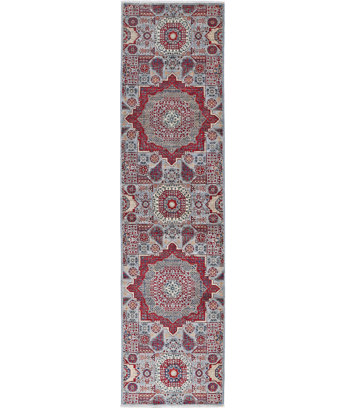 Hand Knotted Mamluk Wool Rug - 2&#39;5&#39;&#39; x 9&#39;8&#39;&#39; 2&#39;5&#39;&#39; x 9&#39;8&#39;&#39; (73 X 290) / Blue / Red