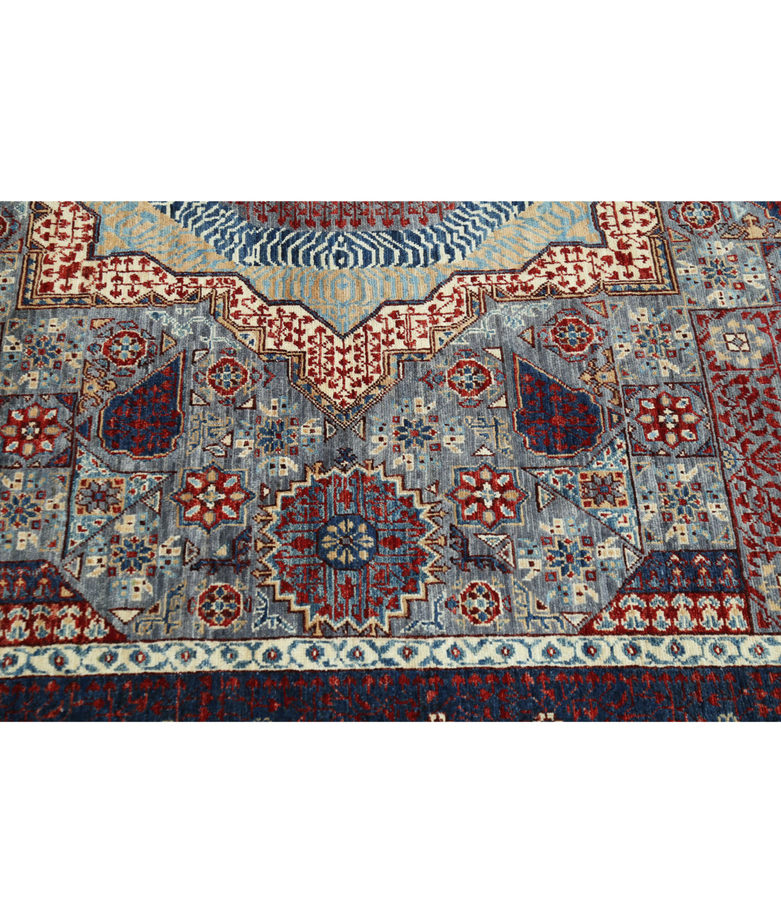 Hand Knotted Mamluk Wool Rug - 8'0'' x 9'11'' 8'0'' x 9'11'' (240 X 298) / Grey / Blue