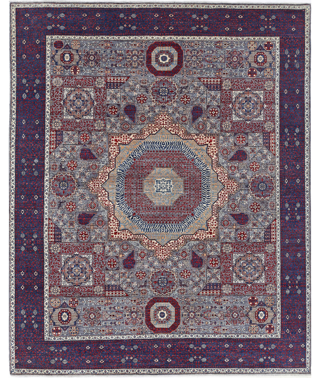 Hand Knotted Mamluk Wool Rug - 8&#39;0&#39;&#39; x 9&#39;11&#39;&#39; 8&#39;0&#39;&#39; x 9&#39;11&#39;&#39; (240 X 298) / Grey / Blue