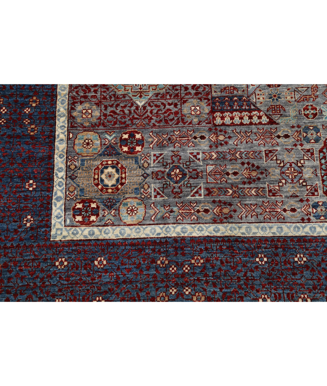 Hand Knotted Mamluk Wool Rug - 8'1'' x 10'4'' 8'1'' x 10'4'' (243 X 310) / Grey / Blue