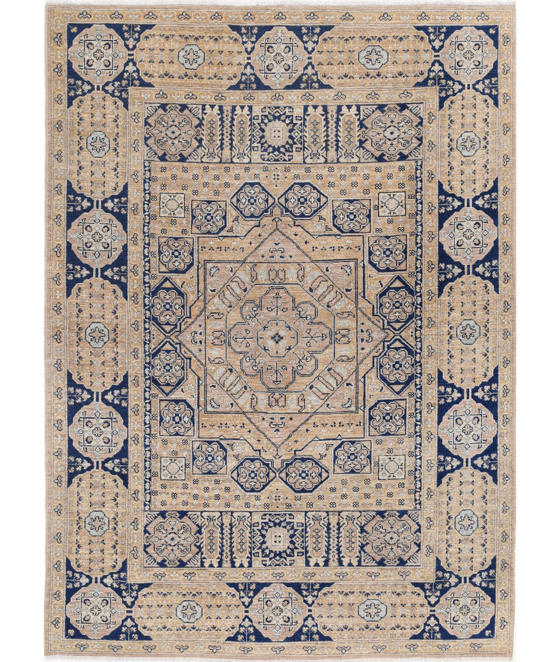Hand Knotted Mamluk Wool Rug - 5&#39;3&#39;&#39; x 7&#39;5&#39;&#39; 5&#39;3&#39;&#39; x 7&#39;5&#39;&#39; (158 X 223) / Taupe / Blue