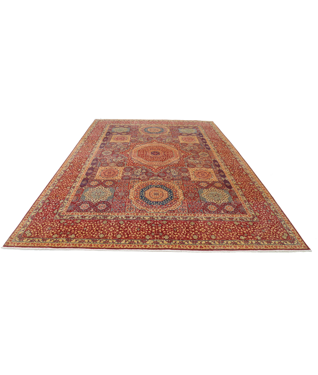 Hand Knotted Mamluk Wool Rug - 8'10'' x 12'8'' 8'10'' x 12'8'' (265 X 380) / Red / Beige