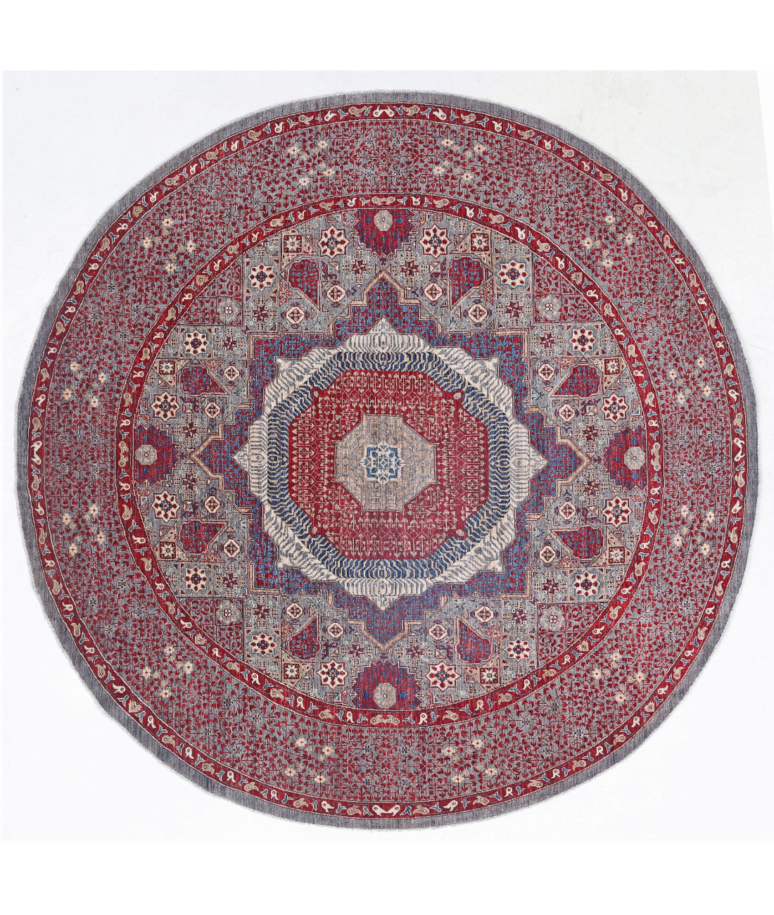 Hand Knotted Mamluk Wool Rug - 9&#39;2&#39;&#39; x 9&#39;3&#39;&#39; 9&#39;2&#39;&#39; x 9&#39;3&#39;&#39; (275 X 278) / Grey / Red