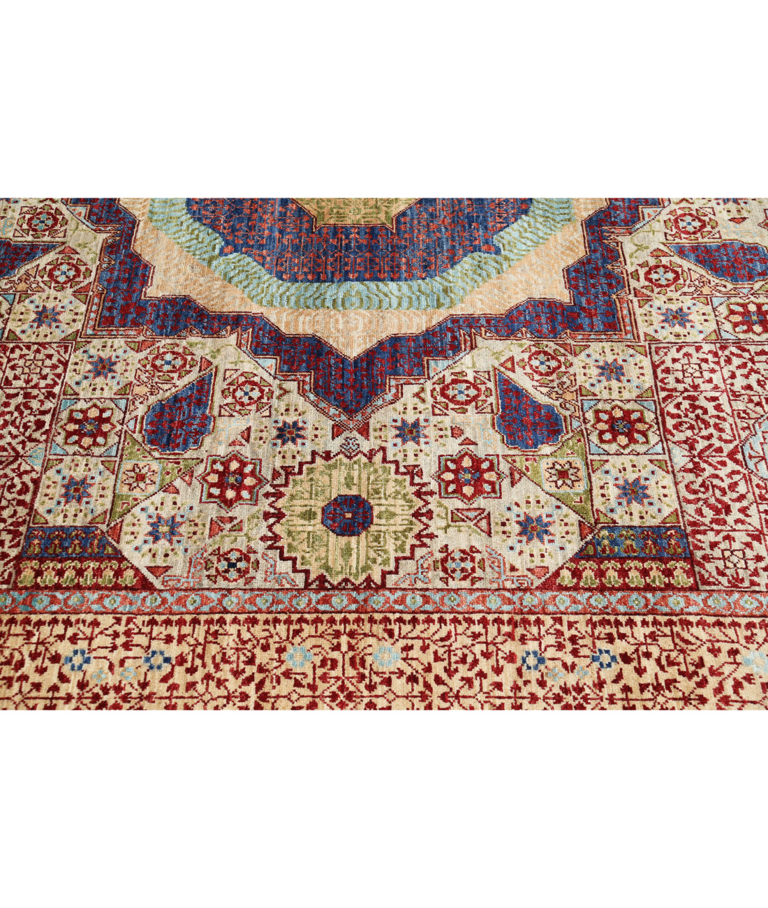 Hand Knotted Mamluk Wool Rug - 8'1'' x 10'0'' 8'1'' x 10'0'' (243 X 300) / Beige / Red