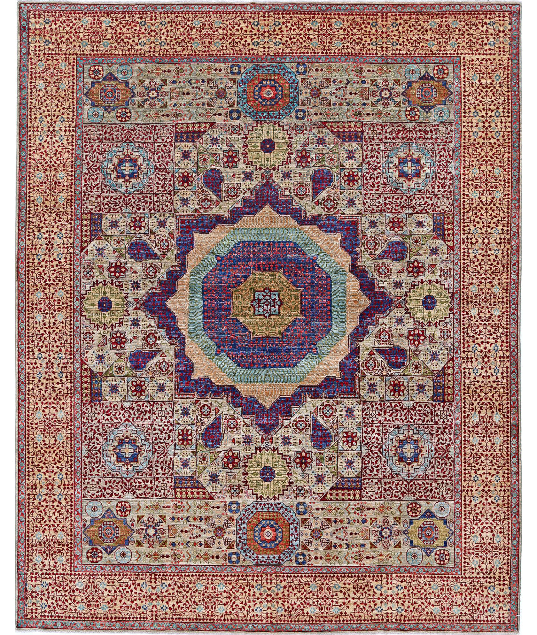 Hand Knotted Mamluk Wool Rug - 8&#39;1&#39;&#39; x 10&#39;0&#39;&#39; 8&#39;1&#39;&#39; x 10&#39;0&#39;&#39; (243 X 300) / Beige / Red