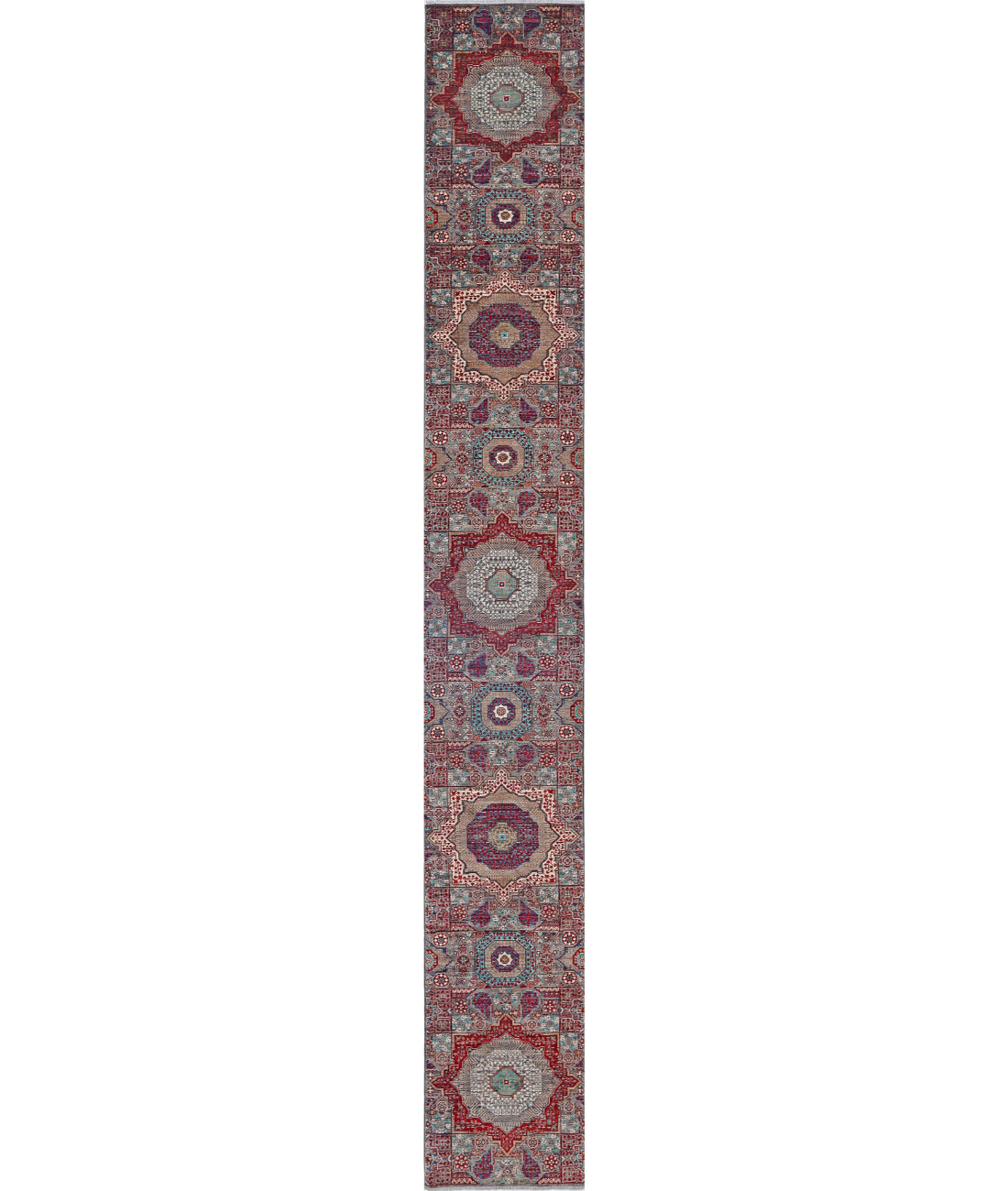 Hand Knotted Mamluk Wool Rug - 2&#39;6&#39;&#39; x 19&#39;6&#39;&#39; 2&#39;6&#39;&#39; x 19&#39;6&#39;&#39; (75 X 585) / Grey / Red