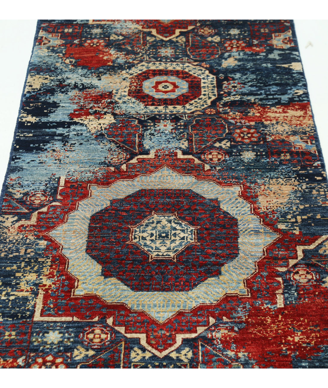Hand Knotted Mamluk Wool Rug - 2'6'' x 9'7'' 2'6'' x 9'7'' (75 X 288) / Blue / Red