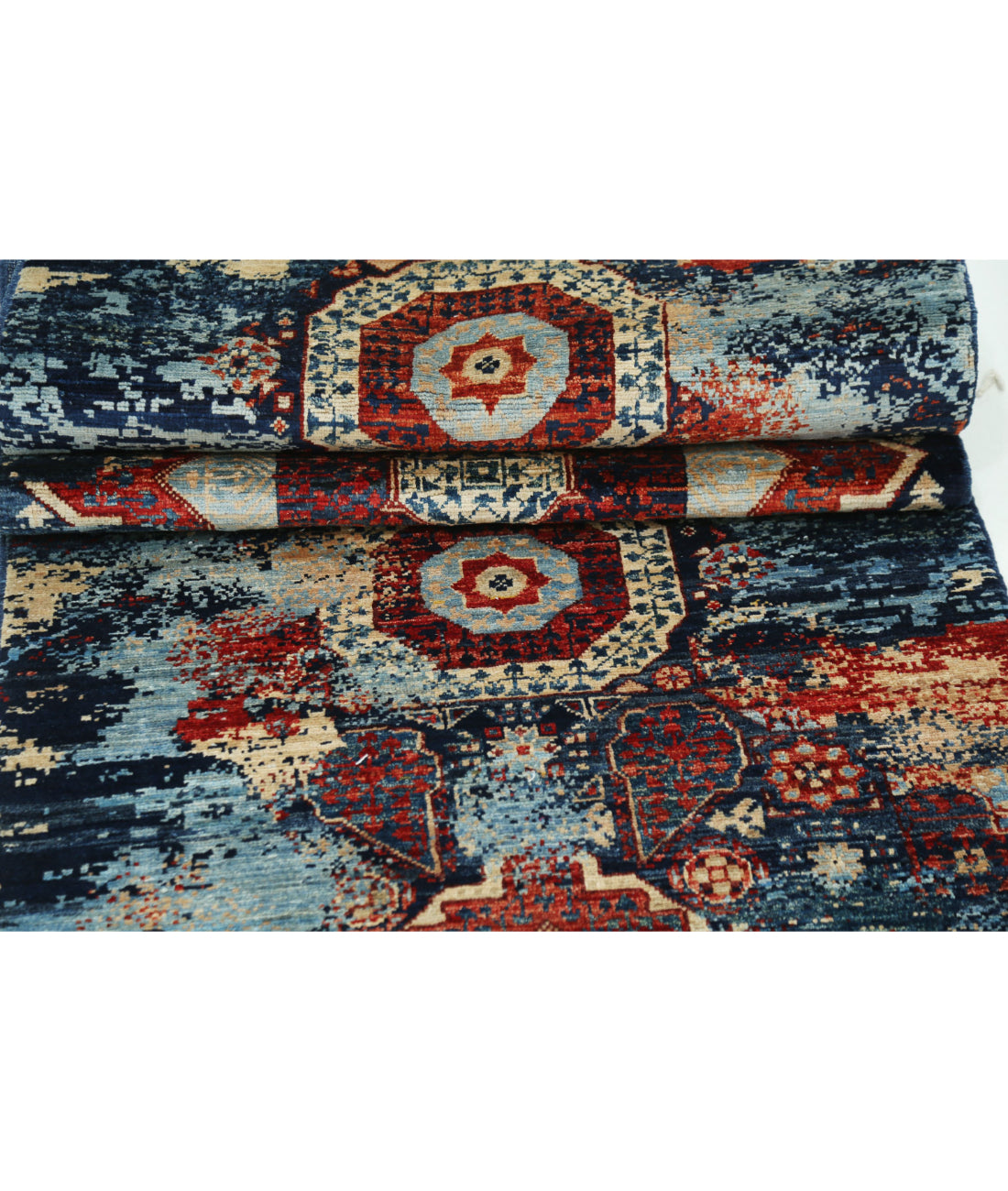 Hand Knotted Mamluk Wool Rug - 2'6'' x 9'7'' 2'6'' x 9'7'' (75 X 288) / Blue / Red
